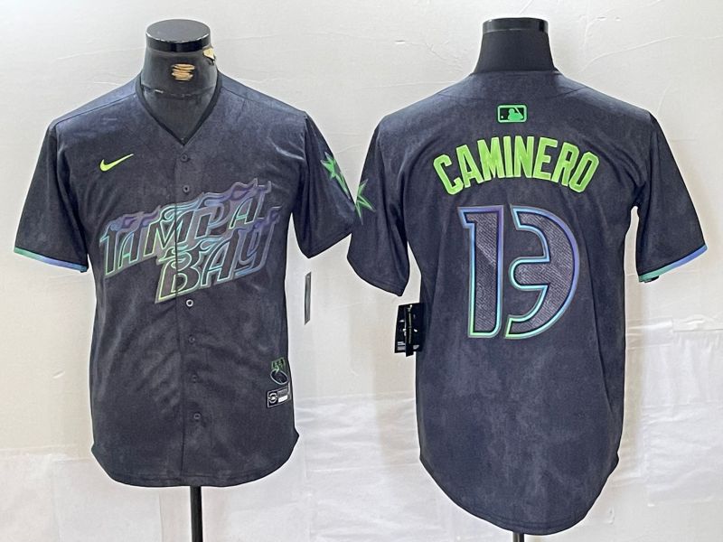 Men Tampa Bay Rays 13 Caminero Black City Edition Nike 2024 MLB Jersey style 1